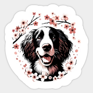 American Water Spaniel Embraces Spring Cherry Blossoms Sticker